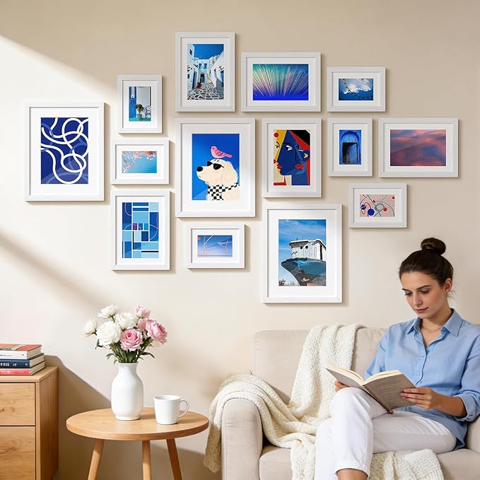 HappyHapi 8x10 Picture Frames Set of 10, 5x7 with Mat or 8x10 Without Mat, Tabletop or Wall Display for Photos, Paintings, Posters, Artwork（White）