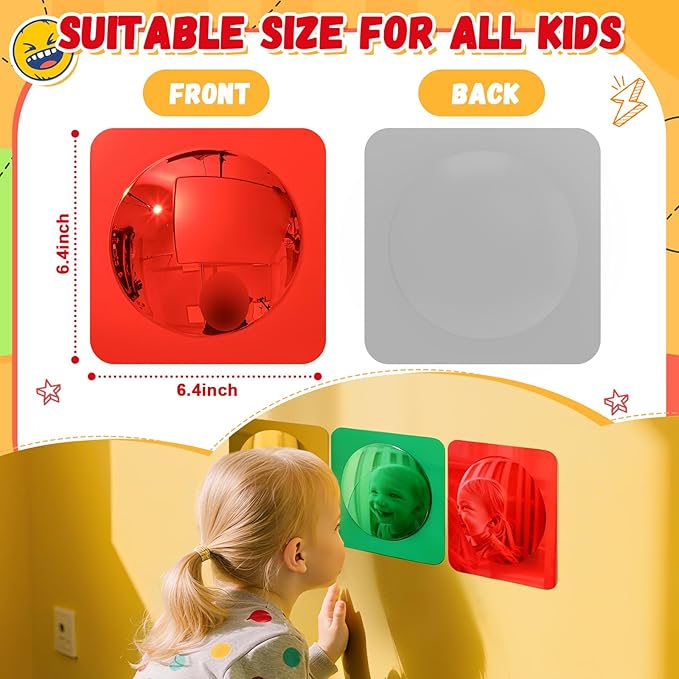 Geiserailie 3 Pcs Sensory Wall Mirror Acrylic Bubble Mirror Toys for Calming Corner Items - Sensory Room Have Visual, Tactile Stimulation (6 x 6 Inch,Red,Yellow,Green)