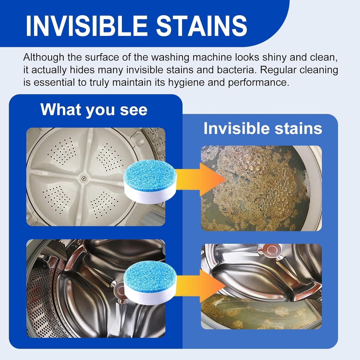 Washing Machine Cleaner Tablets, 40Pcs Deep Cleaning Tablets, Compatible with HE, Top & Front Load, Deep Cleaning Residue & Odor Eliminator, Deep-cleans to remove residue and neutralize smells01