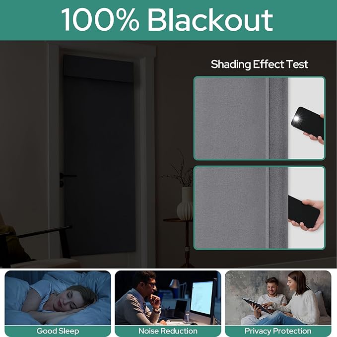 HOMEIDEAS 100% Dark Grey Linen Blackout French Door Curtains, Privacy Door Window Curtains, 30 X 68 Inch Room Darkening Blinds, Thermal Insulated Shades for Bedroom, 1 Panel