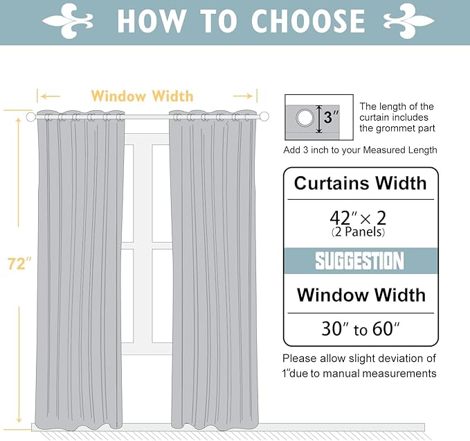 ChrisDowa Blackout Curtains 72 inches Long for Bedroom - 2 Panels Set Grommet Thermal Insulated Room Darkening Curtains for Living Room (Greyish White, 42 x 72 Inch)