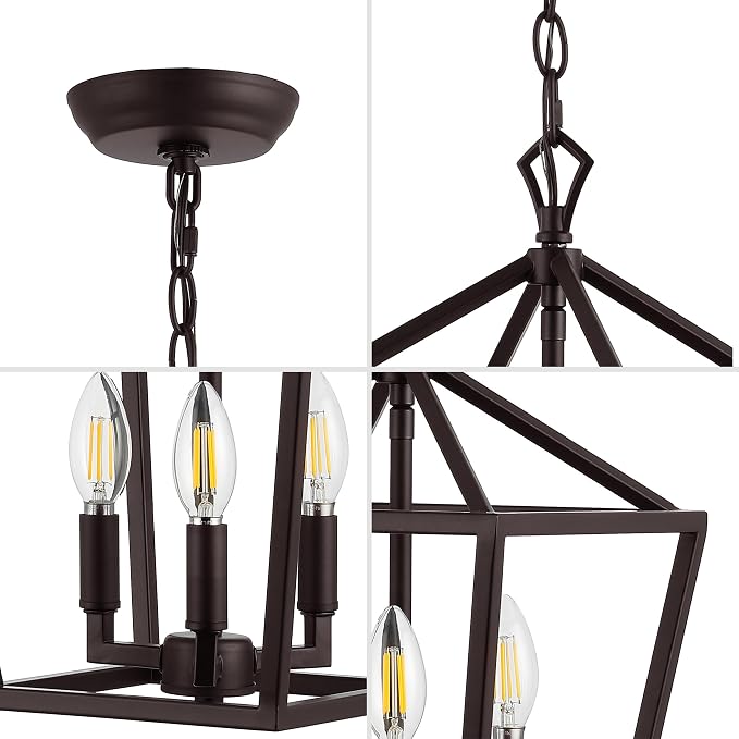 JONATHAN Y 10" Oil Rubbed Bronze 3-Light Pagoda LED Pendant Lantern, Classic Modern Farmhouse Chandelier for Kitchen Island, Dining Room, Entry, Foyer, Rustic Iron Frame JYL7601A
