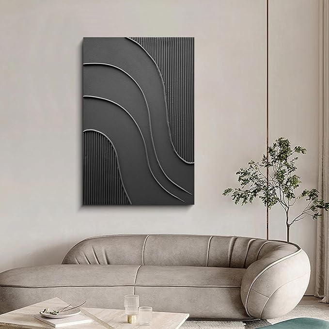 NANKAI Hand-Painted Thick Texture Black Minimalist Oil Painting 24x36 Inch Texture Abstract Painting Home wall Decorative Art
