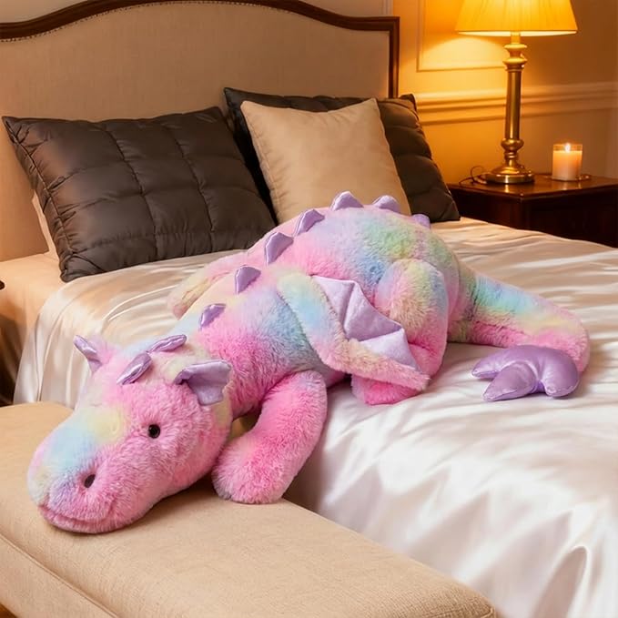 ARELUX Giant 50in 3Lb Big Colorful Pink Dragon Large Stuffed Animals Cute Plush Toy Fuzzy Jumbo Dinosaur Pillow Plushies with Wings Cuddly Soft Pterosaur Plushie for Friends Family Member
