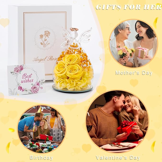 Beferr Mothers Day Mom Birthday Gifts for Women, Fresh Flowers for Delivery Forever Preserved Rose in Glass Angel Figurine, Anniversary Christian Real Rose for Grandma Nana Wife Mum from Daughter Son