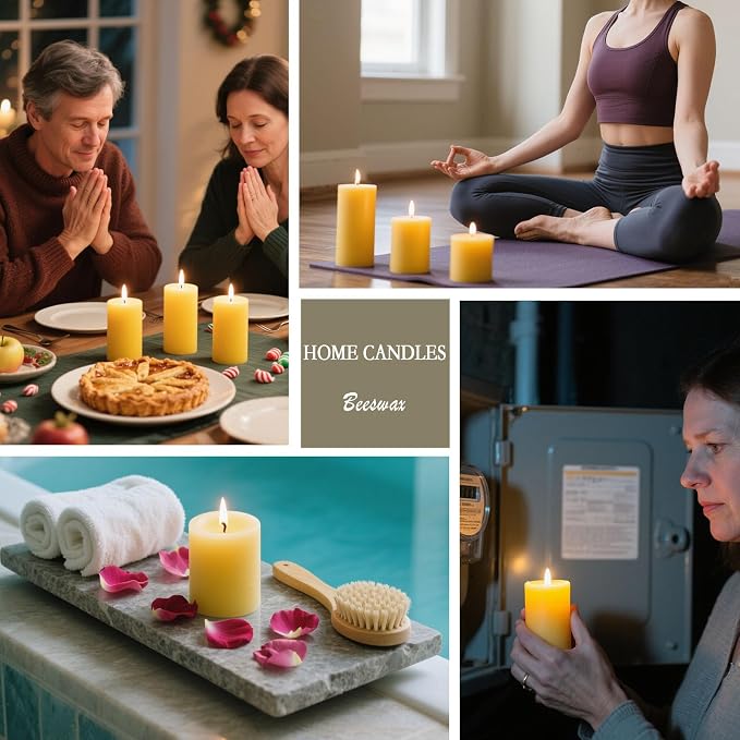 6 Pack Beeswax Candles, Non Toxic Natural Beeswax Pillar Candle for Home | Beeswax, Emergency, 2x4 Inch Organic Candles, 35 Hours Long Burning, Unscented Decorative Small Candle, Prayer Dripless