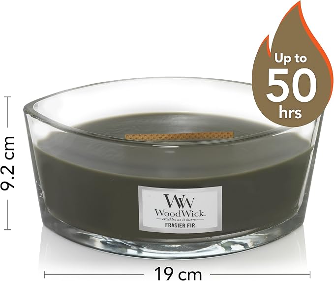 Woodwick Ellipse Scented Candle, Frasier Fir, 16oz | Up to 50 Hours Burn Time & Medium Hourglass Candle, Evening Bonfire - Premium Soy Blend Wax, Pluswick Innovation Wood Wick, Made in USA