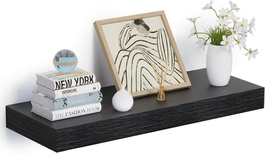 Heimlove 24 x 12 Inch Deep Floating Shelves Wall Mounted with Invisible Brackets,Storage Hanging Shelf for Wall Decor in Bathroom, Bedroom, Toilet, Kitchen, Living Room, Office Set of 1 (Black)