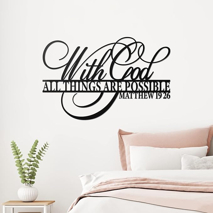 Vivegate With God All Things Are Possible Sign Metal Wall Decor, 18"X12" Inch Religious Scripture Black Christian Bible Verses Everthing Is Possible with God Bibical Wall Hanging Decoration