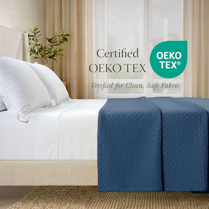 Threadmill Luxury Cotton Blankets for King Size Bed | All-Season Cozy 100% Cotton Blanket | Criss Cross Soft & Lightweight Coverlet fits California King Size Bed, 104x92 | Folkstone Blue