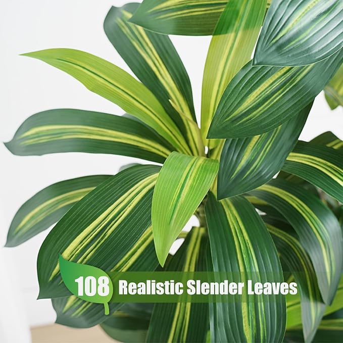 Dracaena Plant Artificial Tree 6Ft Tall Fake Tropical Floor Plants Potted (Real Touch) Artificial Silk Tree Leaf Faux Trees White Tall Planter for Home Office Living Room Indoor Outdoor Decor