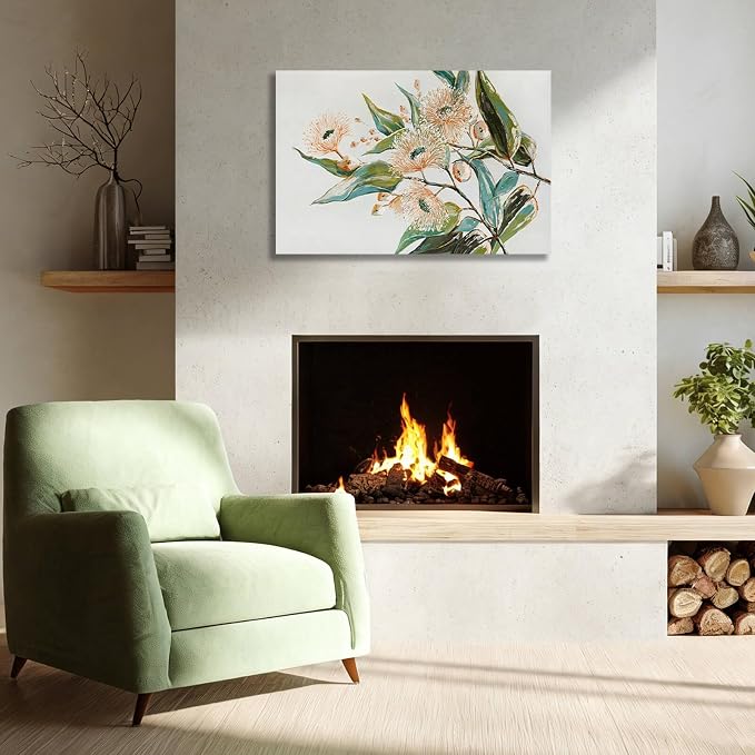 Green and Gold Wall Art Nature Wall Decor for Kitchen Bathroom Flowers Canvas Pictures Contemporary Framed Art 11x15 Inch Dining Room Decor