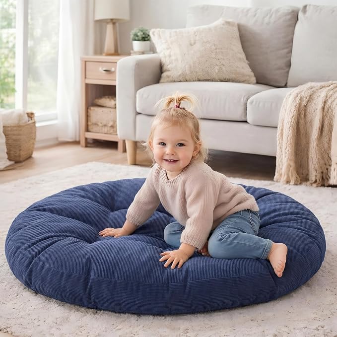 Funnymoom Extra Large Floor Pillow 35 Inch Round Floor Meditation Cushion Papasan Swing Cushion for Adults Oversized Playroom Pillows Big Pillow for Yoga Living Room Sofa Balcony(Dark Blue, Classic)