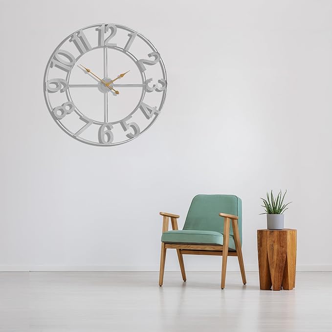 Sorbus Large Wall Clock for Living Room Decor - Wall Clock for Kitchen - 32 inch Big Wall Clock Decorative - Metal Wall Art - Analog Large Clock for Bedroom, Home, Kitchen, Office, Wall Decor (Silver)