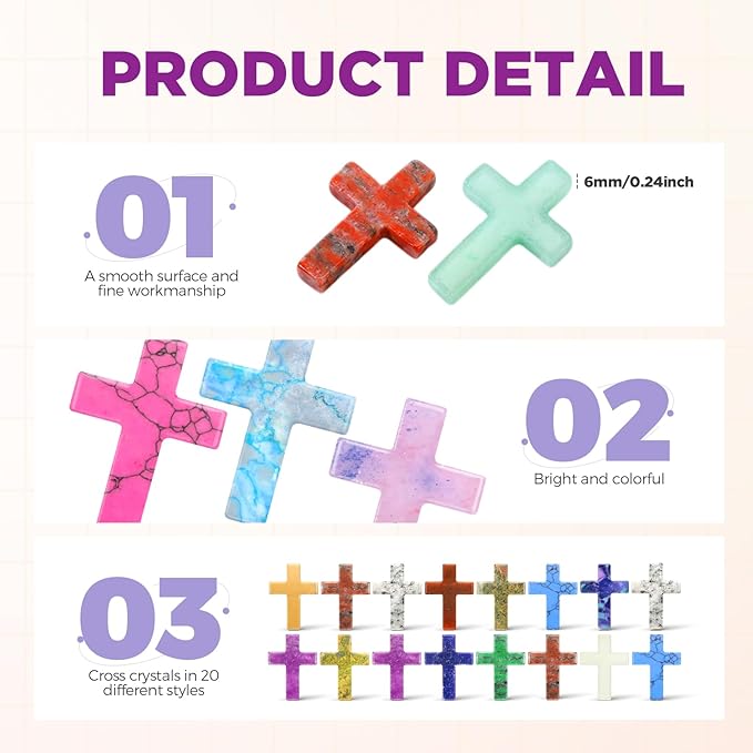 Nuenen 50 Pcs Easter Cross Crystal Stone Bulks 1'' Natural Crystal Wall Cross Shaped Worry Stones Charm Pocket Quartz Gift Halloween Easter Decor(1.77 x 1.38 x 0.24 Inch,Cute)
