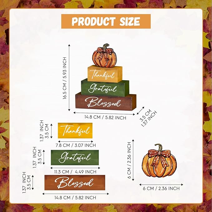 Smile Thanksgiving Fall Decor Indoor Wooden Block Signs, Pumpkin Decor Thankful Grateful Blessed for Rustic Farmhouse Home,Thanksgiving Table Tiered Tray Kitchen Harvest Decorations
