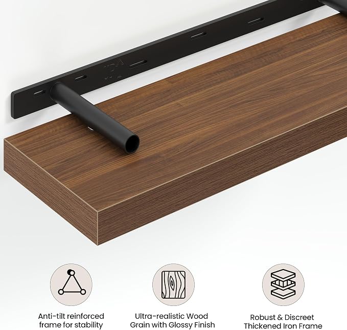 Vivelove 40 Inch Floating Shelves Wall Mounted for Display, 6.5 Deep Duty Shelves with Invisible Brackets for Living Room,Bedroom,Kitchen, Bathroom Storage & Decor,40" Wx6.5 Dx1.4 H - Walnut