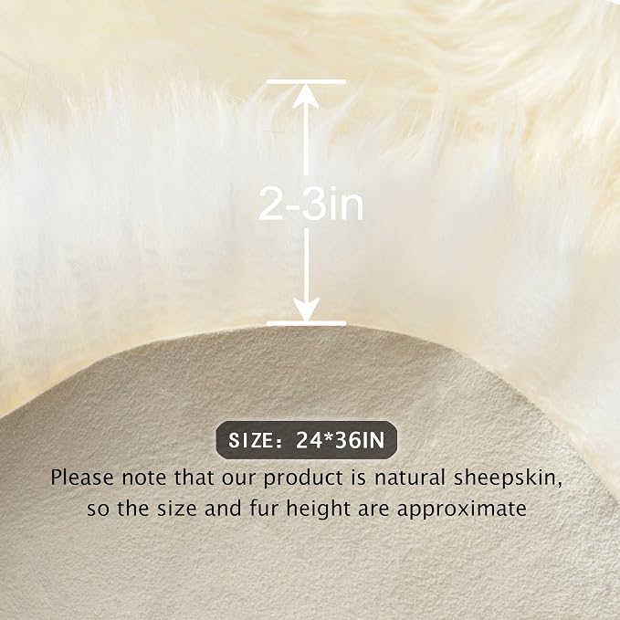 Premium Genuine Sheepskin Area Ruge - Real Wool Fur Shaggy Carpet | Fluffy Soft Natural Lambskin Rug Seat Chair Covers for Couch Sofa Bedroom Living Room(Ivory White,2×3 Feet Sheepskin)