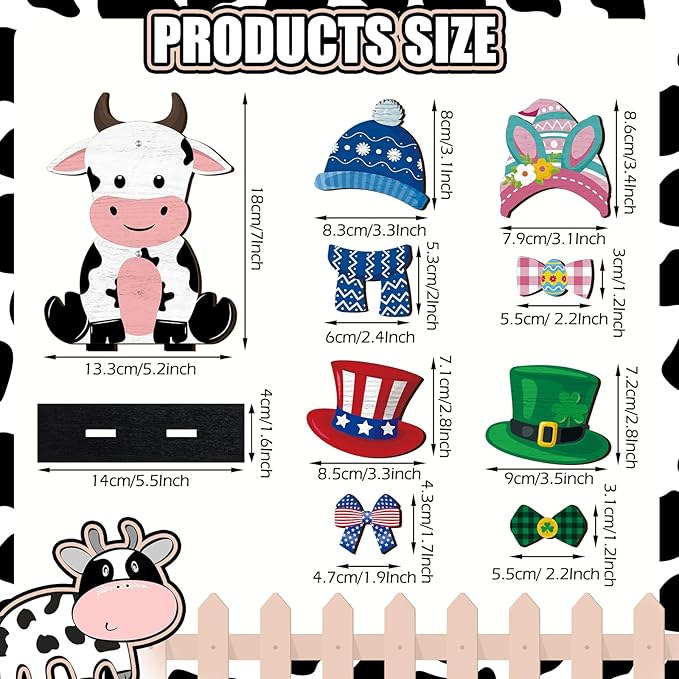 42 Pcs Small Interchangeable Cinco De Mayo Cow Figurine Farmhouse Holiday Cow Office Decor Seasonal Sign Desk Accessories Mexican Tier Tray Home Decoration Wood Welcome Ornament Gift