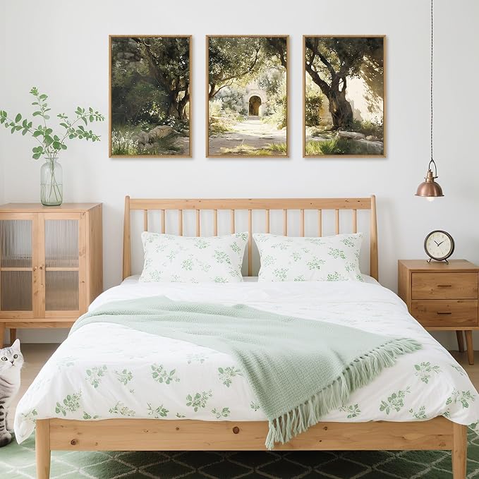 Garden of Gethsemane Landscape Framed Canvas Wall Art, Jerusalem Town Villages Scenery Prints, Jesus Boho Religious Decor, Christian Bible Art Painting for Bedroom Living Room Office 24"x36"x3