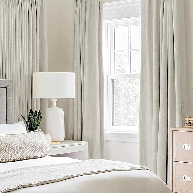 MIULEE Linen Texture Curtains for Bedroom Light Cream 100% Blackout Thermal Insulated Linen Curtains Grommet Room Darkening Draperies for Living Room Nursery 52x96 Inch (2 Panels)