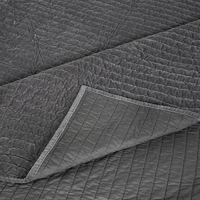 ELEGANT LIFE HOME Velvet Quilt Oversized King Reversible Royal Cotton Velvet Pic-Stitch Bedding Quilt - King Size - 108'' x 92'', Grey