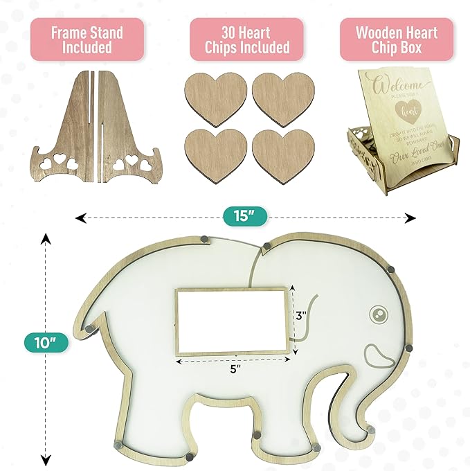 Elephant Baby Shower Guest Book Keepsake - Jungle Decorations Centerpiece - Gender Neutral Boy or Girl - Sonogram Ultrasound Frame Keepsake- Nursery Decor Photo Frame - Safari Shower Sign In Guestbook