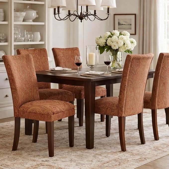 Homepop Home Decor |K1136-F765 | Classic Upholstered Parsons Dining Chair | Single Accent Dining Chair, Red & Gold Damask
