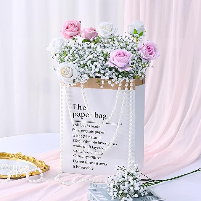 Yastouay Babys Breath Artificial Flowers, 60 Pcs White Baby Breath Flowers Artificial Bulk, Real Touch Fake Babys Breath Gypsophila for Wedding Party Bouquet Floral Arrangement Home Decor