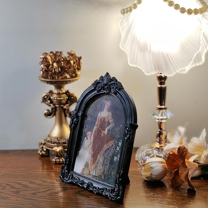 Black Antique Picture Frames 4x6 Ornate Arched Vintage Picture Frames with Glass Front for Wall Hanging and Tabletop Photo Gallery Wall Decor Vintage Home Decor