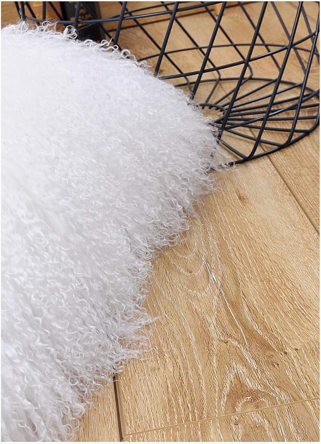 100% Real Mongolian Lamb Fur Cushion Cover/Pillowcase (26x26inch, White)