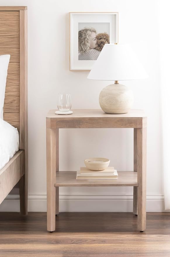 Kate and Laurel Talcott Modern Rectangle Wood Side Table; 22 x 14 x 26; Light Natural Wood; Transitional Decorative Two-Tier End Table for Use as a Bedroom Nightstand or Living Room Accent
