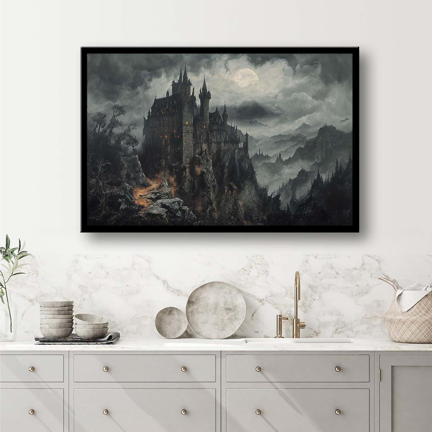 JFHCQJPK Vintage Castle Poster Dark Academy Victorian Gothic Castle Wall Art Poster Moody Mystical Art Print Suitable for Home Living Room Bedroom8x12in Metal blackFramed