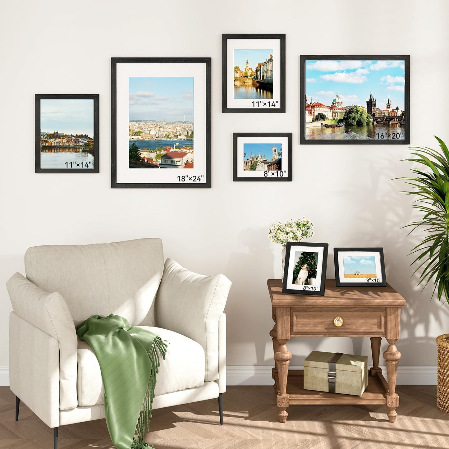 IBUYKE 11 x14 Picture Frame,Set of 3,Solid Oak Wood 11x14 Photo Frame with Mat to 8x10,11x14 Picture Frames With Tempered Glass,Wall Mount Display,Home Decor,Black Oak 14 x 11 Frame,UWPF1114B-3