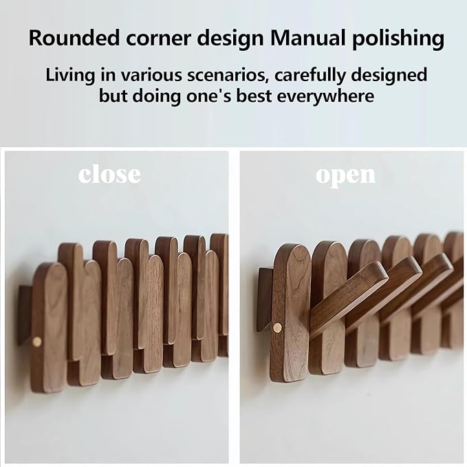 Wall Mounted Coat RackHooks Piano Key Hangers Natural Solid Wood Hanger Non-Woven Fabric Clothes Hangers for Closet, Kitchen, Bedroom, Bathroom, Entryway (Moon-Beech, 10 Hooks)
