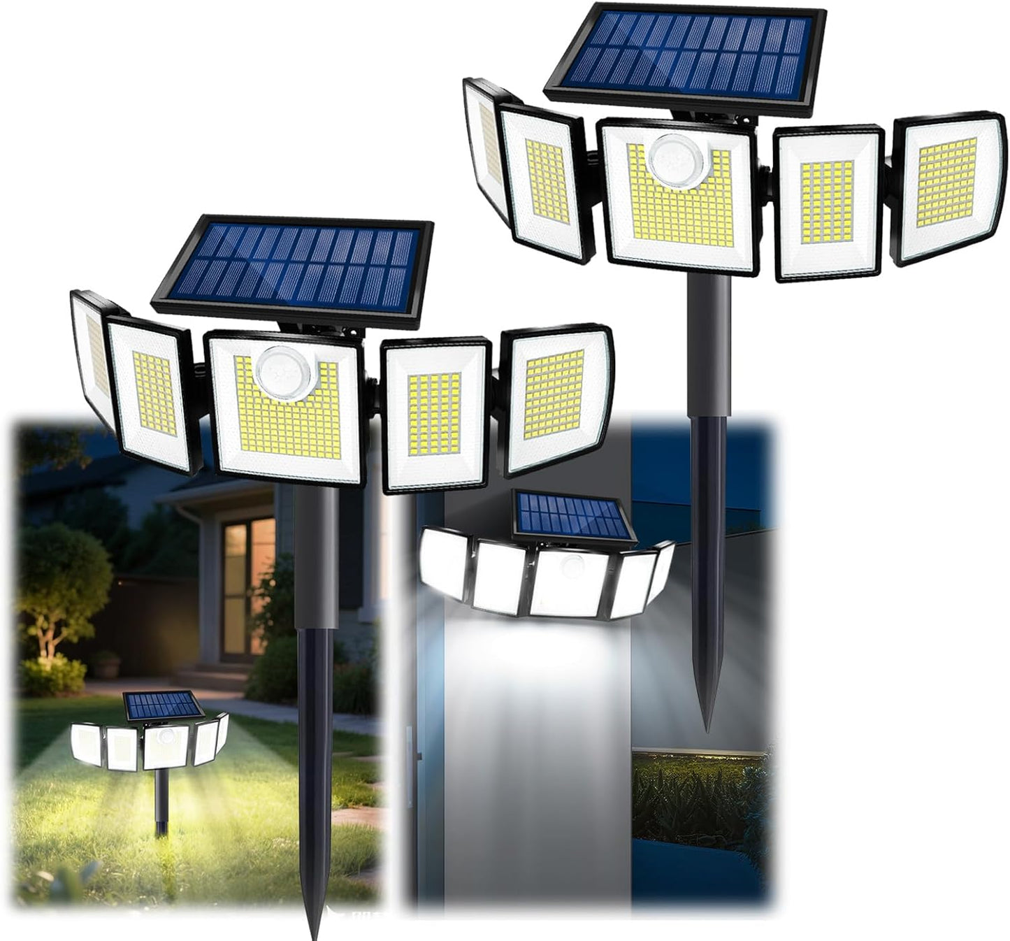 Solar Lights Outdoor Waterproof Motion Sensor - 416 LEDs 3000 Lumens Super Bright 3 Brightness Solar Flood Security Light for Outside - 2Pack（with Ground Plug）