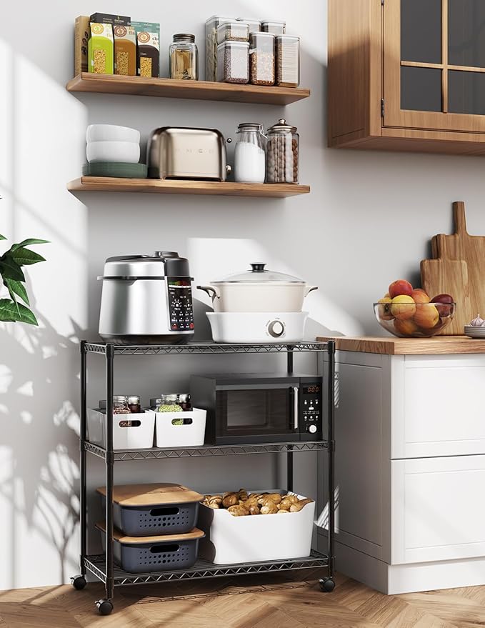 Simple Deluxe Heavy Duty 3-Tier Storage Shelves 750Lb Capacity, 24.02" D x 13.78" W x 29.92" H Shelving Unit for Pantry, Garage, Laundry and Kitchen, Black