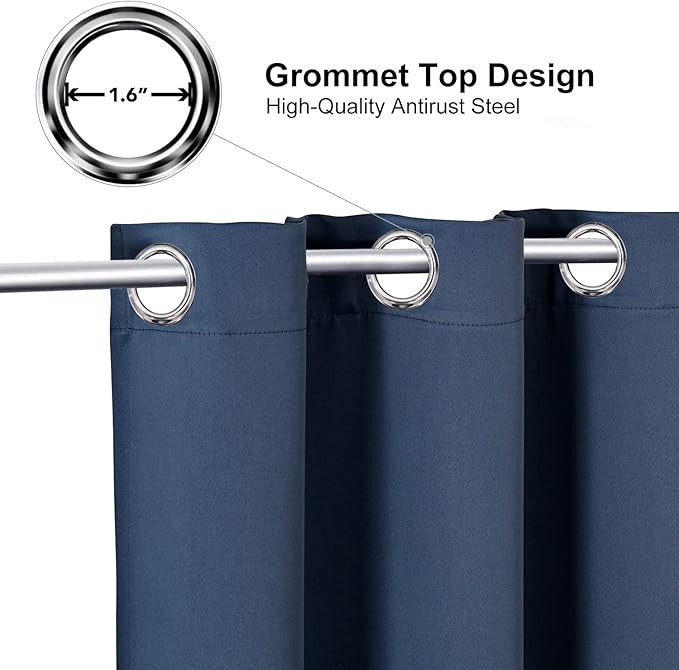 ChrisDowa Grommet Blackout Curtains for Bedroom and Living Room - 2 Panels Set Thermal Insulated Room Darkening Curtains (Stone Blue, 52W x 72L)