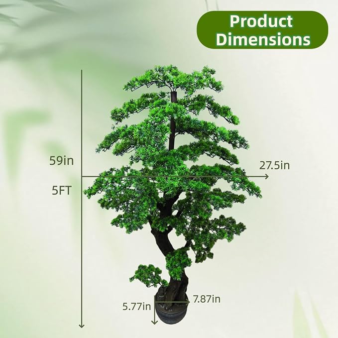 5FT Artificial Bonsai Tree in Pot – Large Realistic Cedar Tree Faux Pine Plant for Home & Office Decor, Hotel Lobby Entryway Greenery