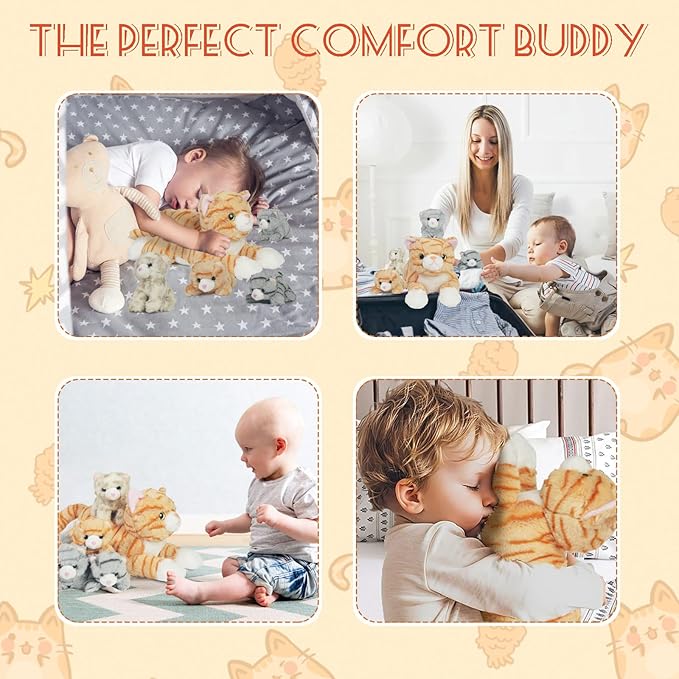 5 PCS Cat Stuffed Animal with Babies, Mommy Stuffed Orange Cat Toy with 4 Plush Kittens Inside Belly, Stuffed Kitty Plushies Toys for Kids Easter Stuffers Birthday Christmas Party Favors Gifts