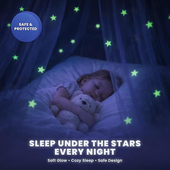 Bollepo Blue Canopy Bed, Blue Bed Canopy with Glow in The Dark Stars for Girls, Boys, Kids and Babies, Net Use to Cover The Baby, Kid, Girls Or Full Size Bed, Fire Retardant Fabric