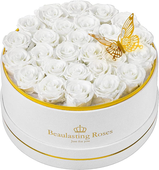 27 Preserved Roses Forever Flowers Real Roses in a Box Mother's Day Birthday Flowers for Her Mom Women Wife Valentine's Day, White Roses