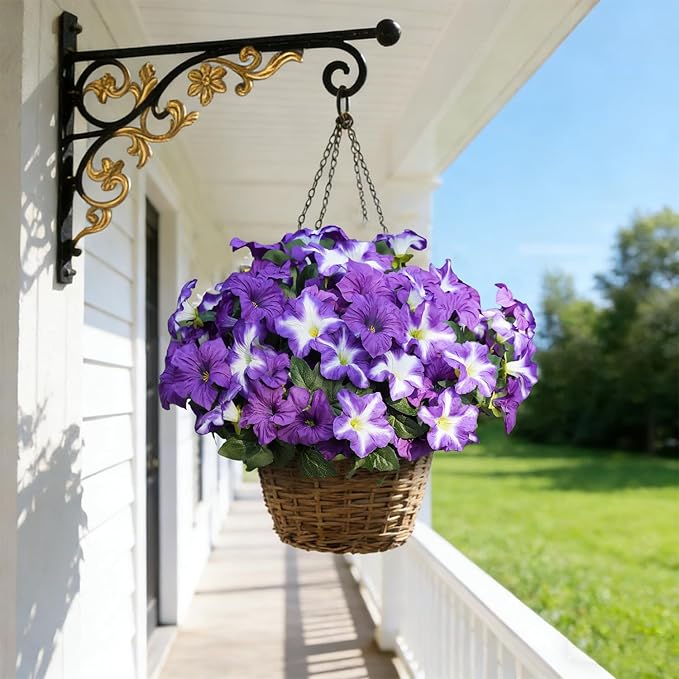 FULLMUSIC Spring Artificial Flowers for Outdoors, UV Resistant Fake Morning Glory, Look Real Faux Silk Plants for Front Door Garden Porch Planter