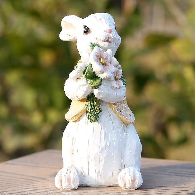 Hodao Easter Bunny Decorations Spring Home Decor Bunny Figurines Gifts(Spring White Rabbit)