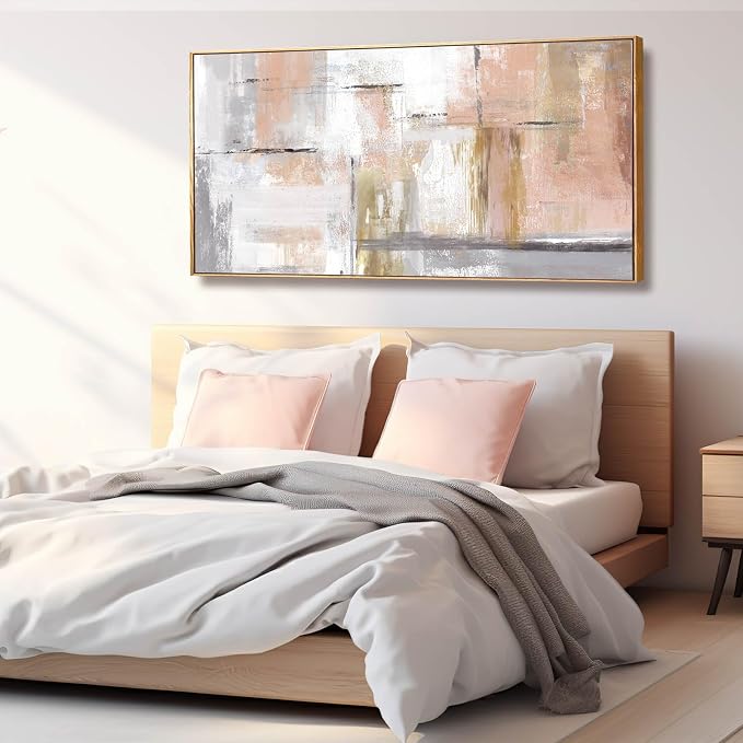 Kureful Abstract Wall Art Gold Wall Decor for Girl Pink Pictures for Living Room Hand Painted Painting for Bedroom Home Office Wall Decorations 24"x 48"