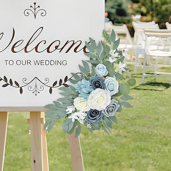 Blue Wedding Arch Flower Swags Set of 2, Artificial Arch Flower for Wedding Reception Ceremony, Bridal Shower, Baby Shower, Photo Backdrop Decorations (Blue)