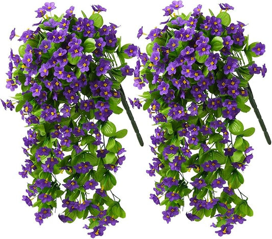 ZFProcess 2PCS Artificial Hanging Flowers, Fake Hanging Plants Violet Vines UV Resistant for Wall Home Room Garden Wedding Indoor Outdoor Spring Summer Decoration(Purple)
