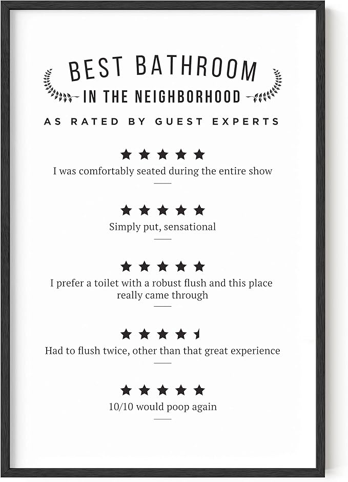 HAUS AND HUES Funny Bathroom Decor & Print, Signs Toilet Signs, Review Sign, Would Poop Here Again Ratings Individual (Unframed 24x36)