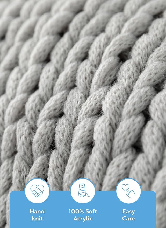 Linen Market Beddings Oversized Chunky Knit Throw Blanket Acrylic Hypoallergenic - 47'' x 59'' Cozy Home Accent for Snuggling, Lounging, and Stylish Décor (Light Gray)