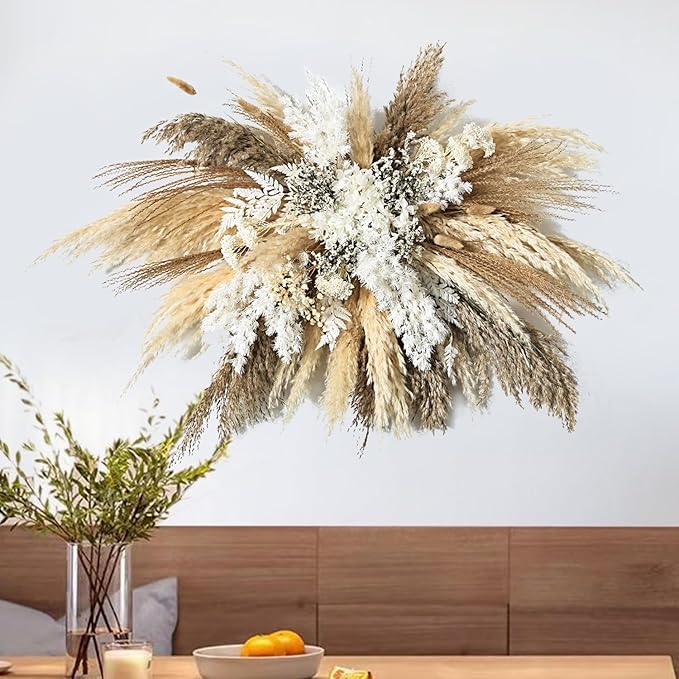 Natural Dried Flower Wall Swag – Boho Pampas Grass DIY Arch Decor Kit, Rustic Cloud Arrangement(Rustic Pampas Spray)